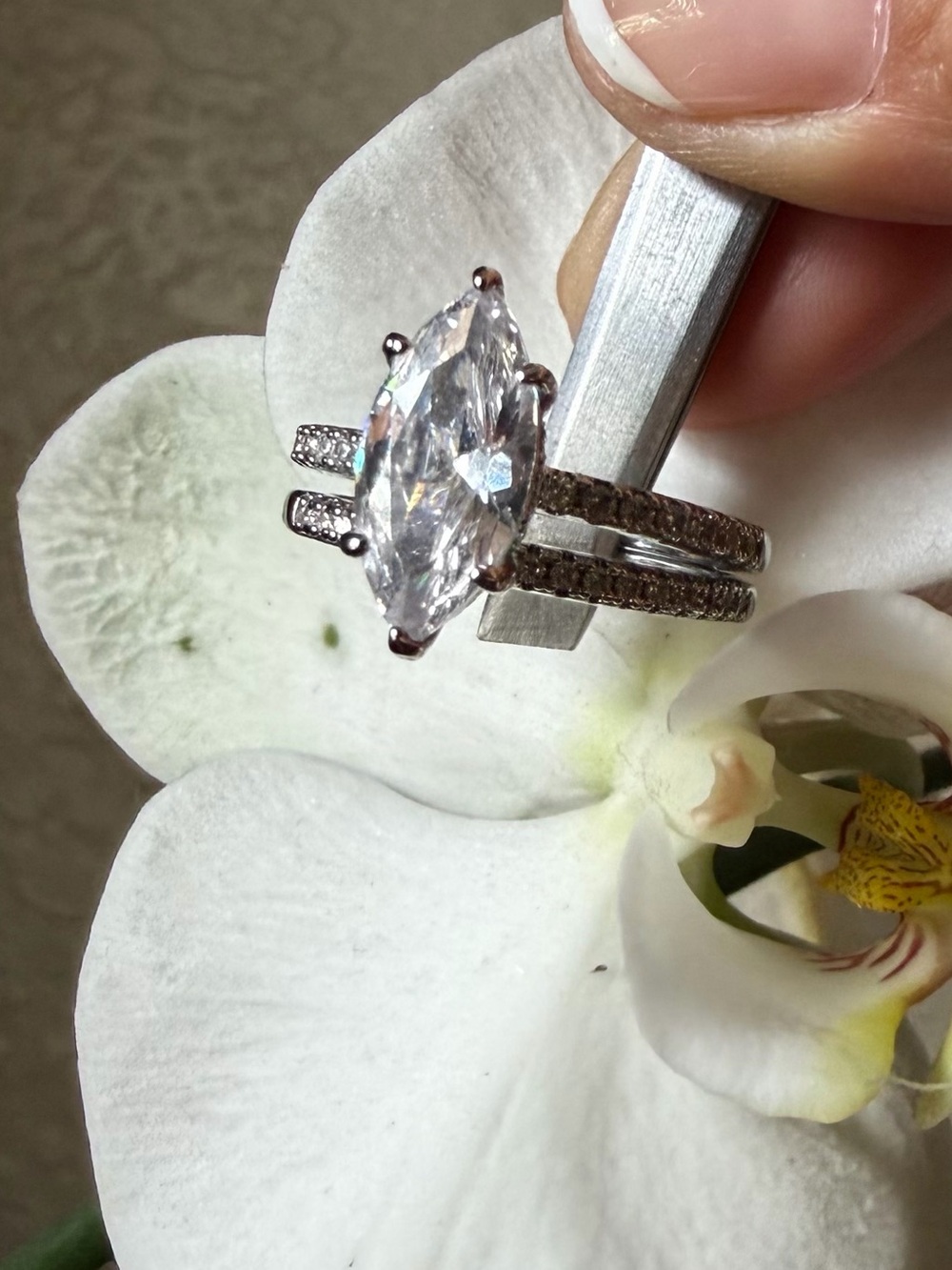 Marquise CZ Double-Band Engagement Ring stainless steel